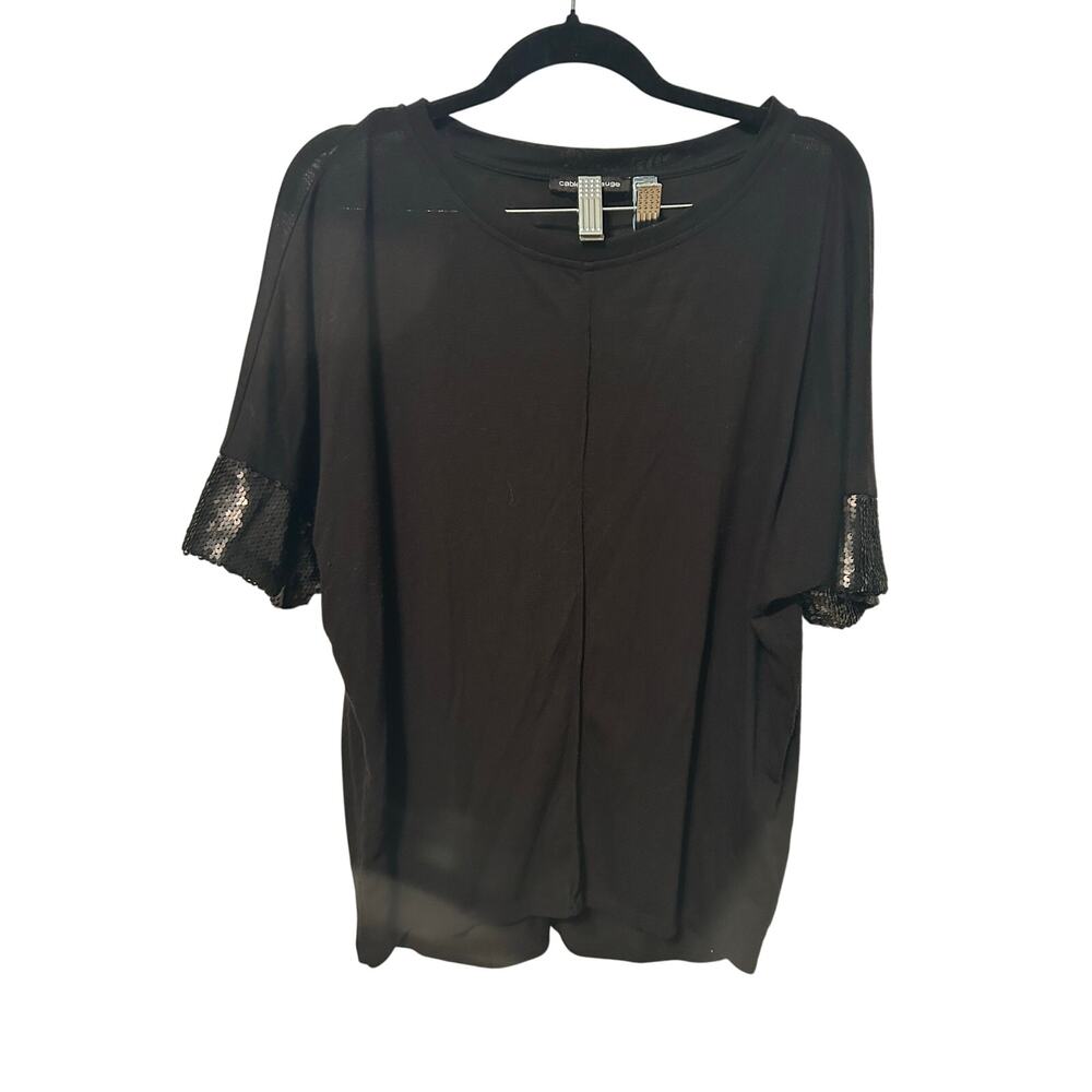 Cable & Gauge Black Sequin Sleeve Short Sleeve Blouse Large